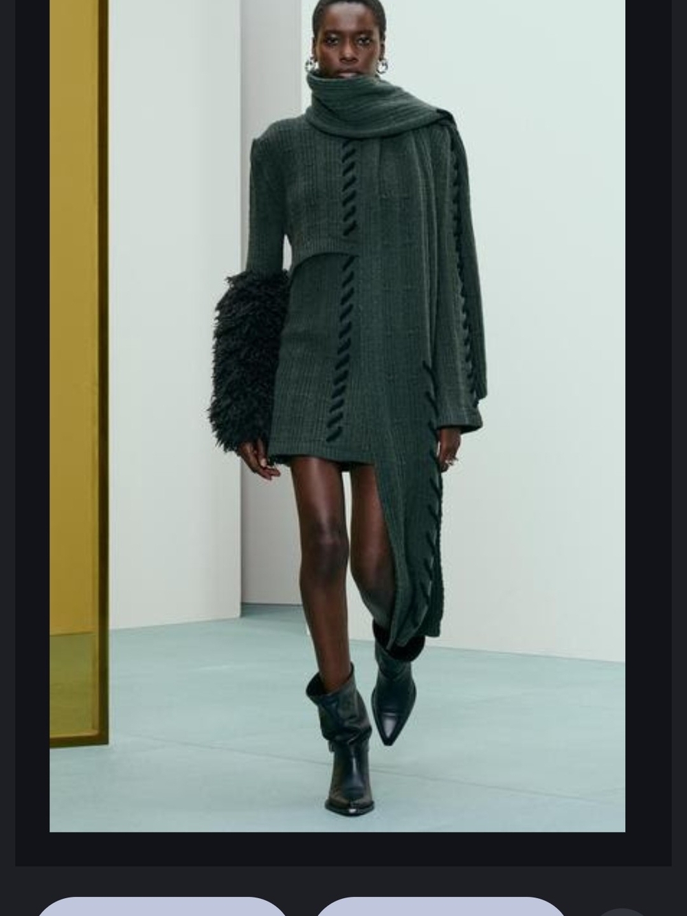 Asymmetric Dark Green Knit Dress